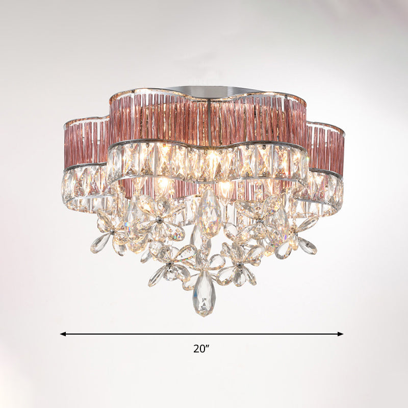 Modernist 6-Light Crystal Teardrop Ceiling Light - 17"/20" Wide Flush Lamp Fixture