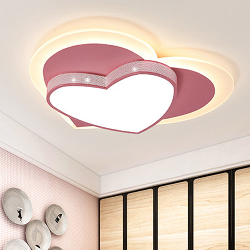 Adorable plafonnier LED en forme de cœur rose pour chambre de fille - Construction en acrylique et métal