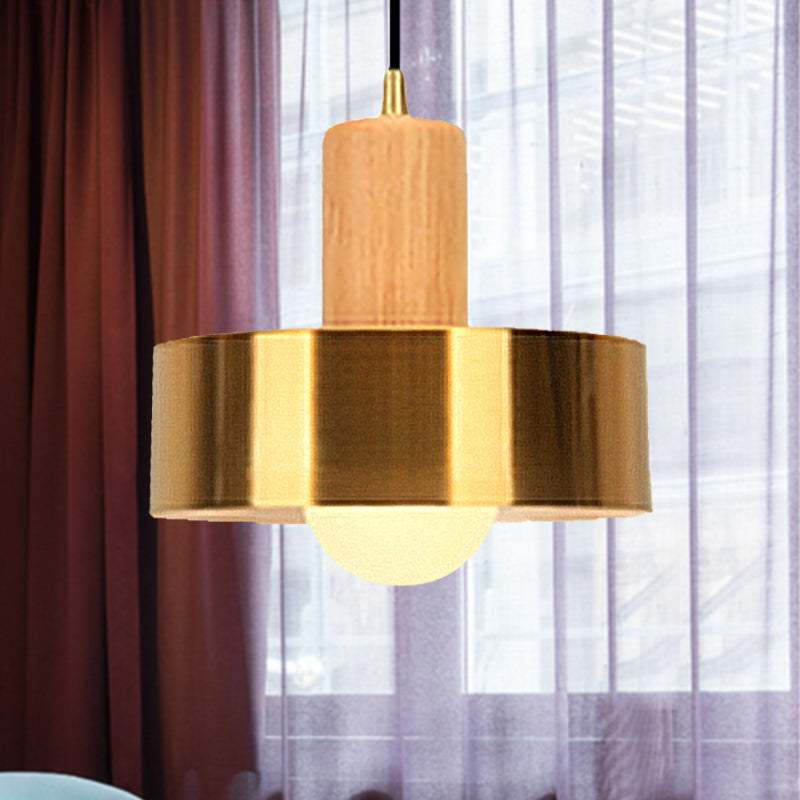 Gold Drum Pendant Light For Modern Kitchen - Metallic Ceiling Lamp With 1
