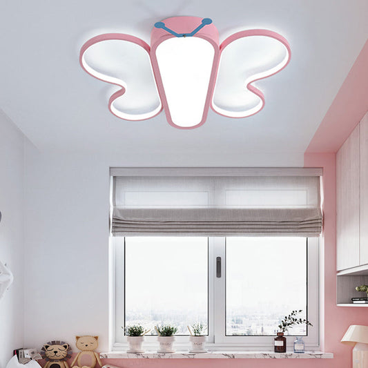 Insect Cute Butterfly Flush Mount Light in Pink for Girls Bedroom Balcony