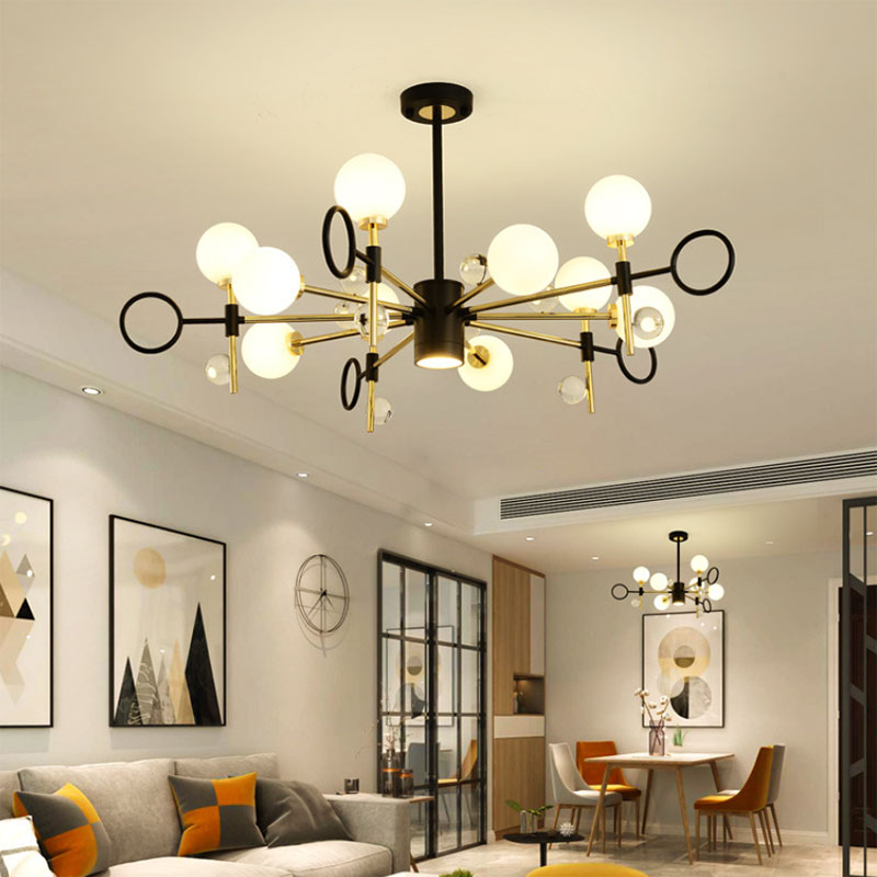 Modern Nordic Style 6/8-Light Black Chandelier with Globe Glass Shade