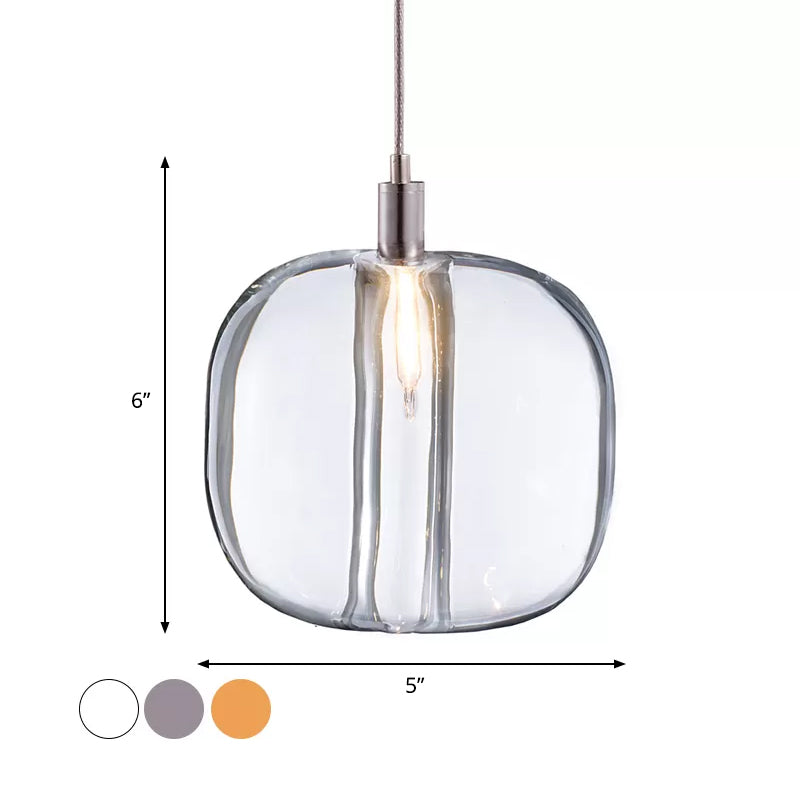 Modern Designer Drum Suspension Pendant - Mirrored Clear/Amber/Smoke Glass - 1 Light Hanging Lamp