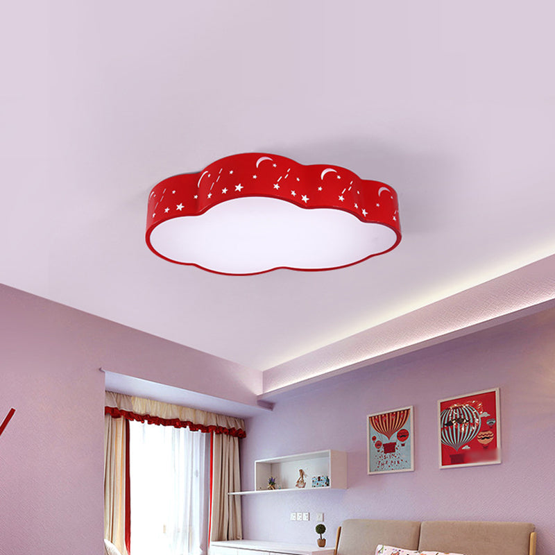 Hollowed-Out Cloud LED Flush Light: Macaron Acrylic Red/Yellow/Blue, 20.5"/24.5" Width
