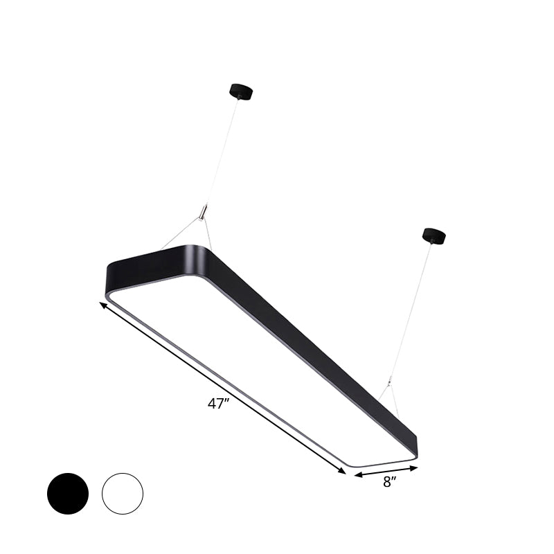Contemporary Rectangle Pendant Light with LED, Acrylic Shade, Black/White, 4"/8"/12" W