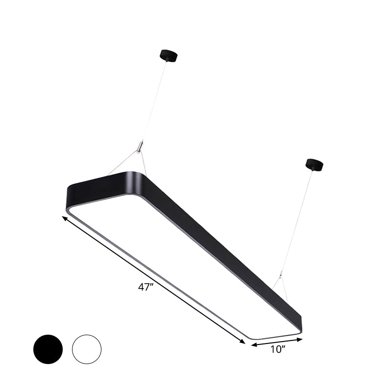 Contemporary Rectangle Pendant Light with LED, Acrylic Shade, Black/White, 4"/8"/12" W
