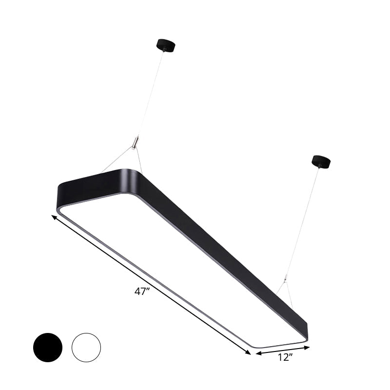 Contemporary Rectangle Pendant Light with LED, Acrylic Shade, Black/White, 4"/8"/12" W