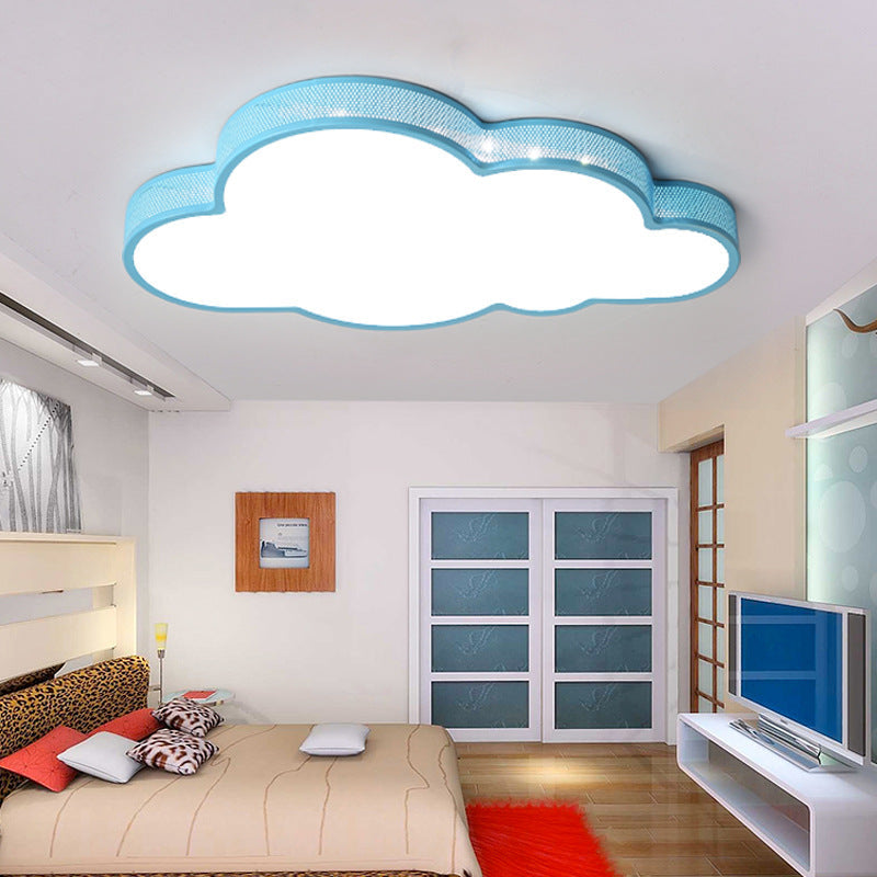 Macaron Perforated Cloud Ceiling Lamp Metal And Acrylic Flush Mount For Hallway Led Light Blue