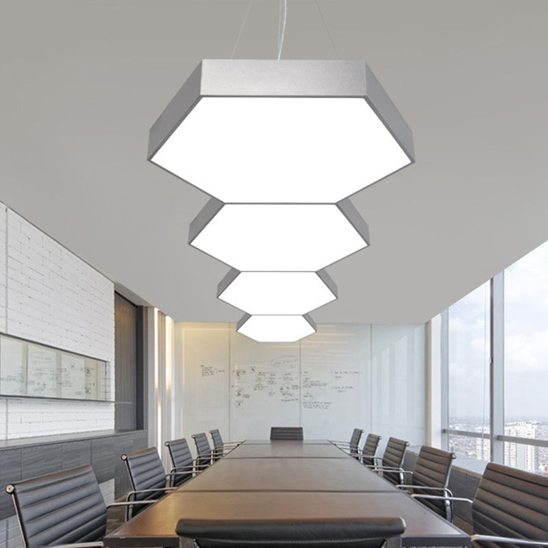 Modern Metallic LED Pendant Light with Honeycomb Design, Black/White, Acrylic Diffuser - 16"/23.5"/35.5" W