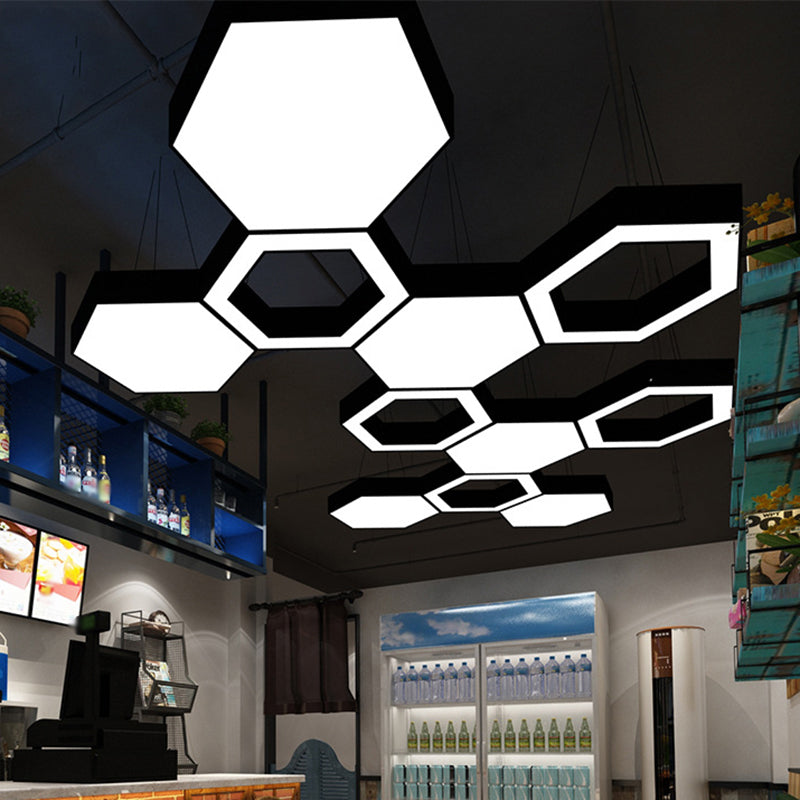 Modern Black Led Pendant Light - Hexagonal Acrylic Fixture 18/31.5/47 Wide