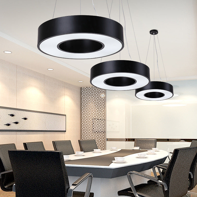 Simplicity Circular Hanging Lamp – Iron LED Office Lighting Fixture (23.5" W) - Black