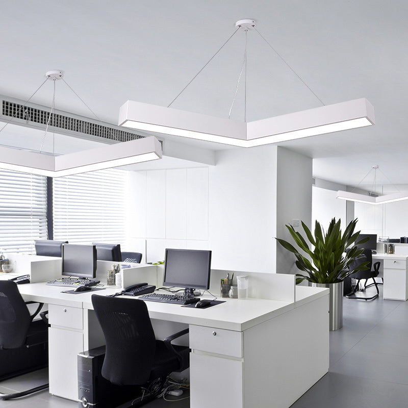 Modern V-Shaped Commercial Pendant LED Hanging Lamp, Minimalistic Metal Black/White, 23.5"/35.5"/47" Wide