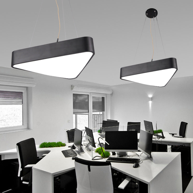 Triangle Cafe Pendant Lamp - Metal, LED Down Lighting, 16"/23.5" Wide, Black/White