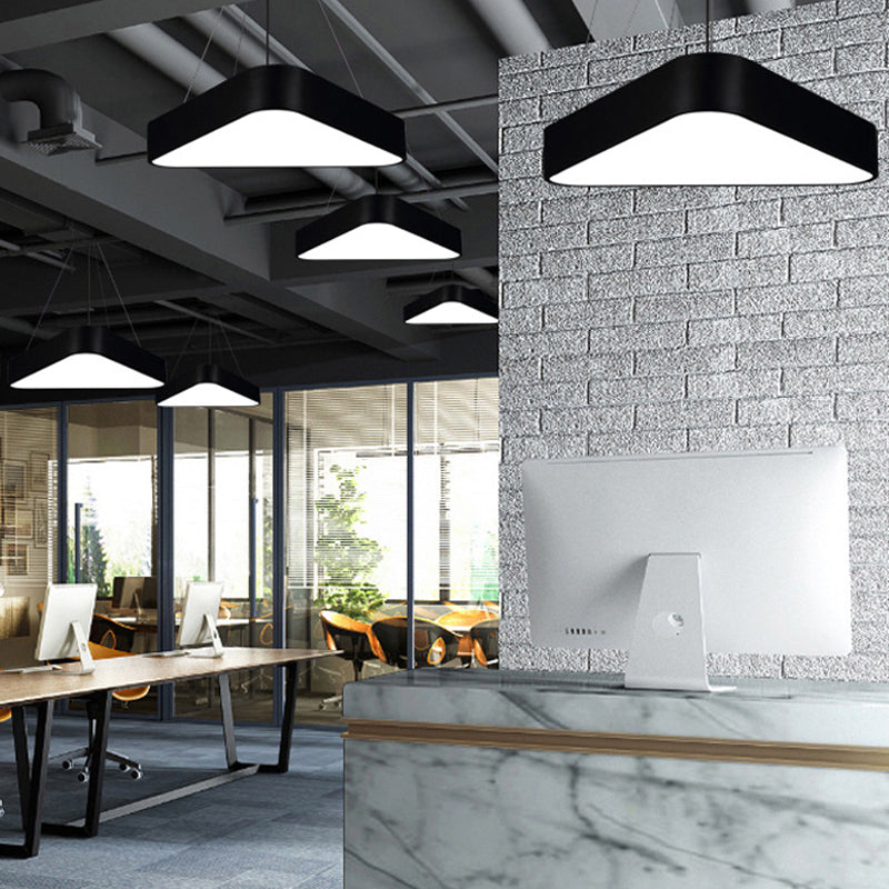 Triangle Cafe Pendant Lamp - Metal, LED Down Lighting, 16"/23.5" Wide, Black/White