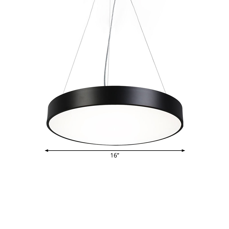 Nordic Iron Black Round Plate Hanging Lamp Kit with LED Pendant Light in Warm/White, 16"/31.5"/39" Width