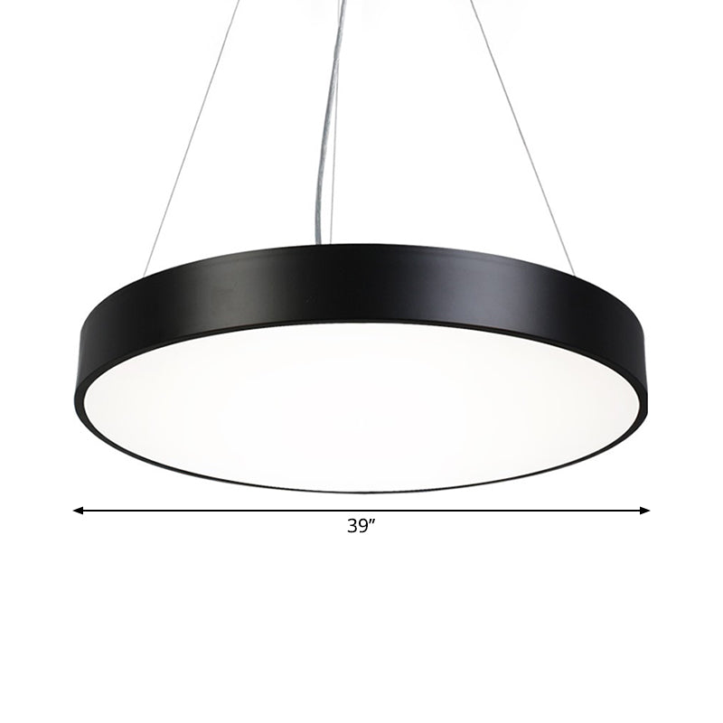 Nordic Iron Black Round Plate Hanging Lamp Kit with LED Pendant Light in Warm/White, 16"/31.5"/39" Width