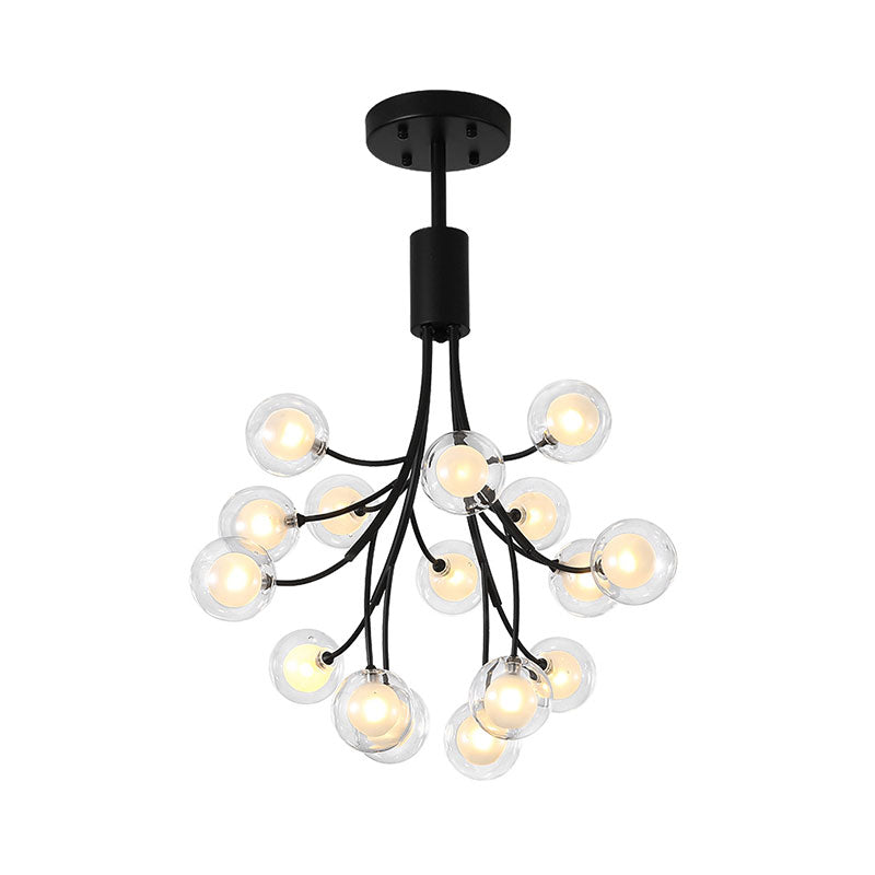 Contemporary 16-Light Black Finish Grape Chandelier - Metal Pendant Lamp