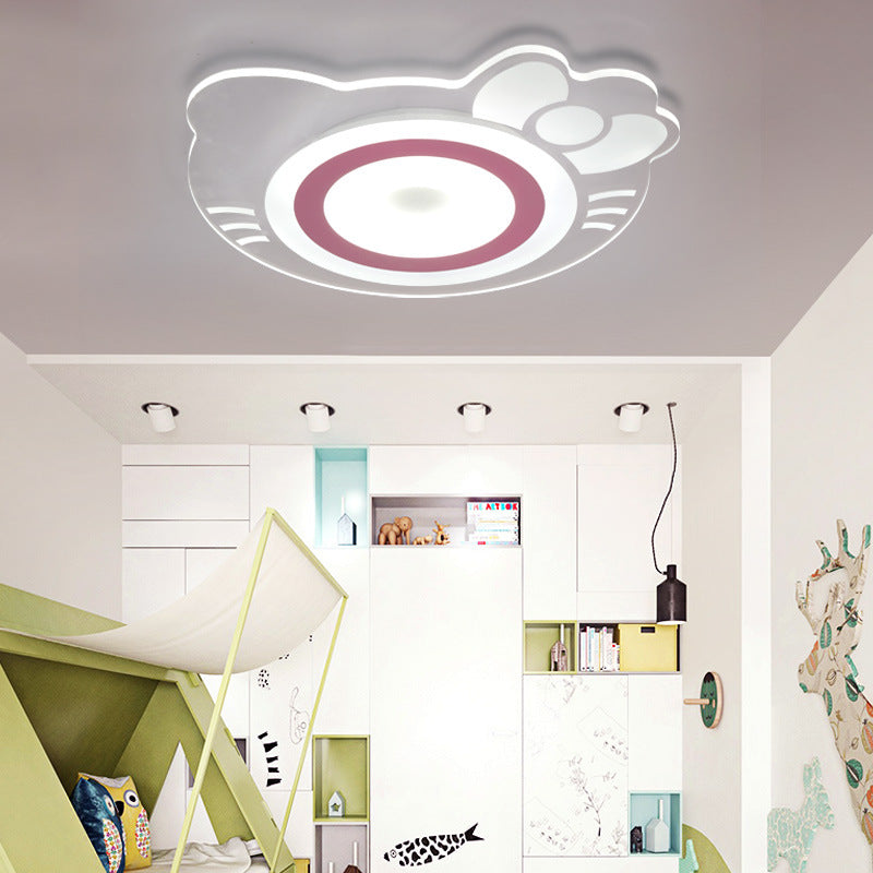 Girl Bedroom Kitten LED Ceiling Light in White and Pink - Adorable and Stylish