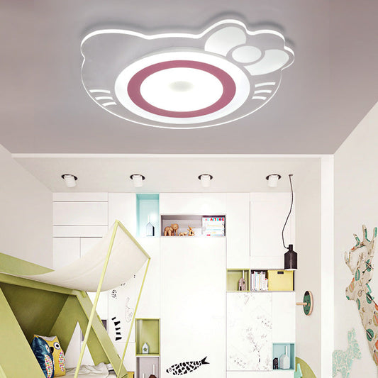 Girl Bedroom Kitten LED Ceiling Light in White and Pink - Adorable and Stylish