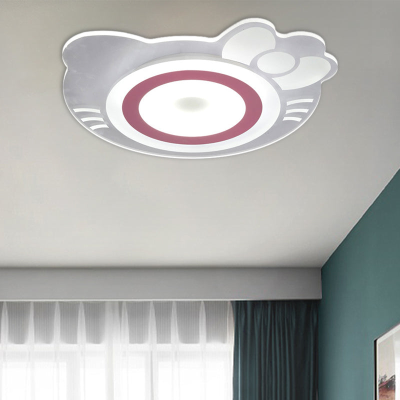 Girl Bedroom Kitten LED Ceiling Light in White and Pink - Adorable and Stylish