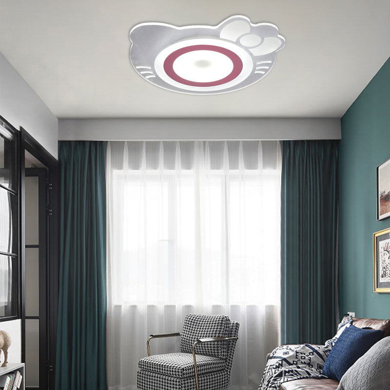 Girl Bedroom Kitten LED Ceiling Light in White and Pink - Adorable and Stylish