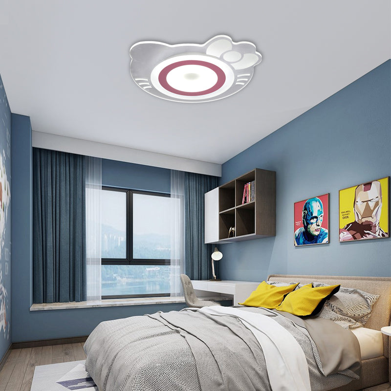 Girl Bedroom Kitten LED Ceiling Light in White and Pink - Adorable and Stylish