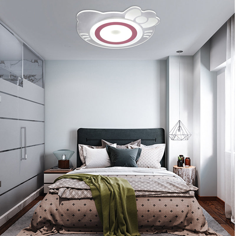Girl Bedroom Kitten LED Ceiling Light in White and Pink - Adorable and Stylish