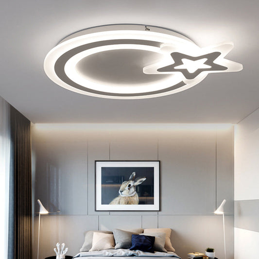 Circle LED Flush Mount Light - Simple Style with Star Acrylic Design - Ceiling Lamp for Kindergarten and Hotel