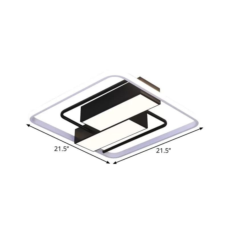 Nordic Dual Rectangle Flush Light - Metal Flush Mount Fixture in Warm/White Light - LED - Black Finish - 18"/21.5" W - Square Frame