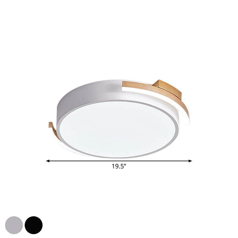 Round Flush Mount Modern Metallic LED Lighting - 19.5"/25.5" Diameter, Black/White, Warm/White Light