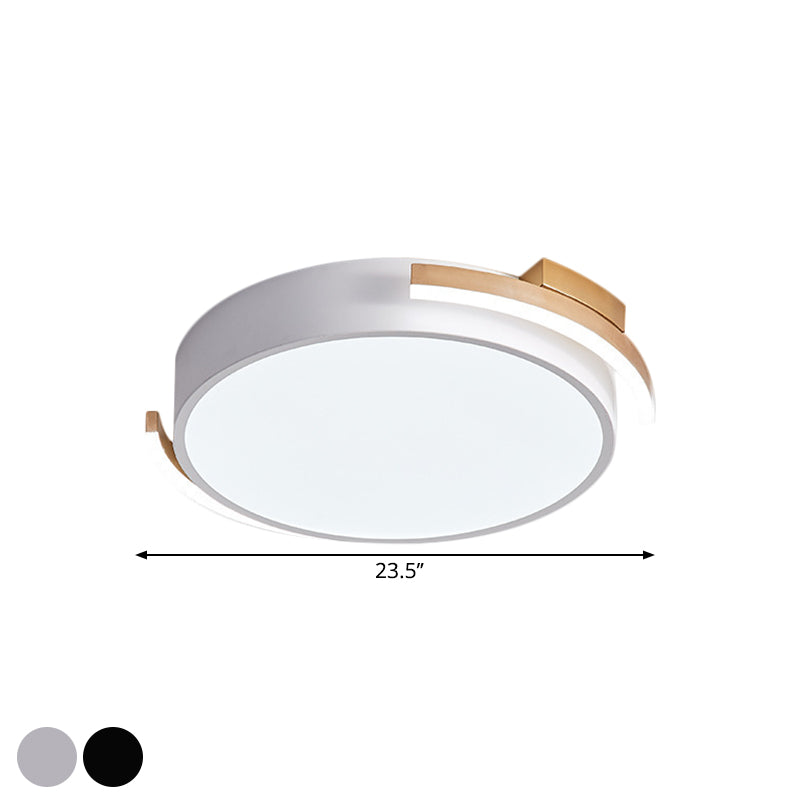 Round Flush Mount Modern Metallic LED Lighting - 19.5"/25.5" Diameter, Black/White, Warm/White Light