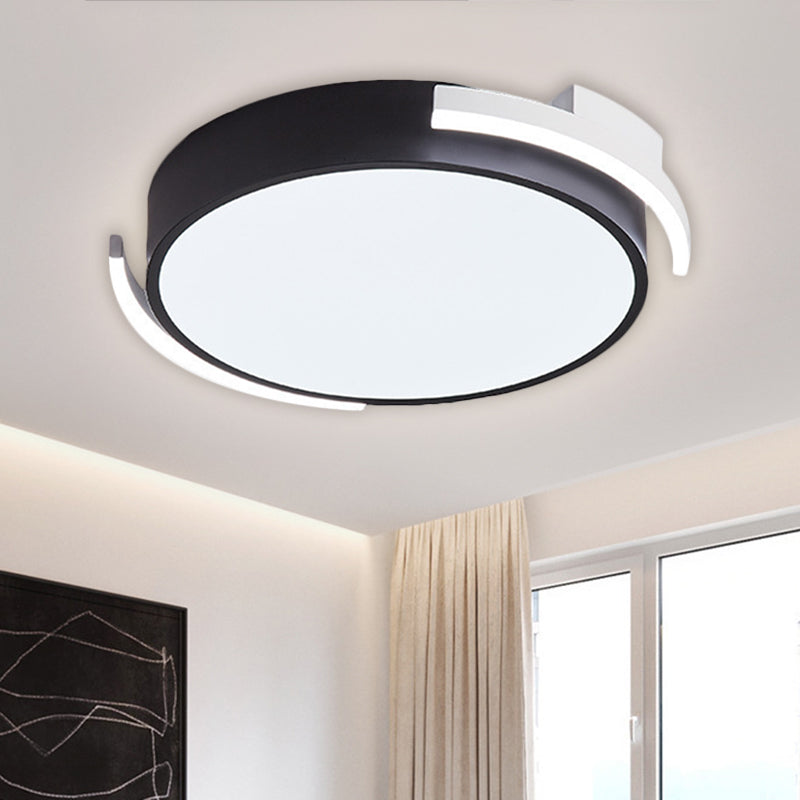 Round Flush Mount Modern Metallic LED Lighting - 19.5"/25.5" Diameter, Black/White, Warm/White Light