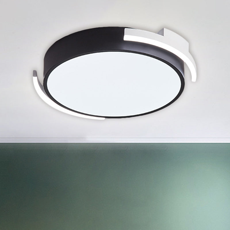 Round Flush Mount Modern Metallic LED Lighting - 19.5"/25.5" Diameter, Black/White, Warm/White Light