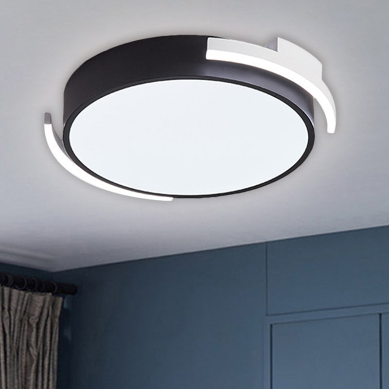 Round Flush Mount Modern Metallic LED Lighting - 19.5"/25.5" Diameter, Black/White, Warm/White Light