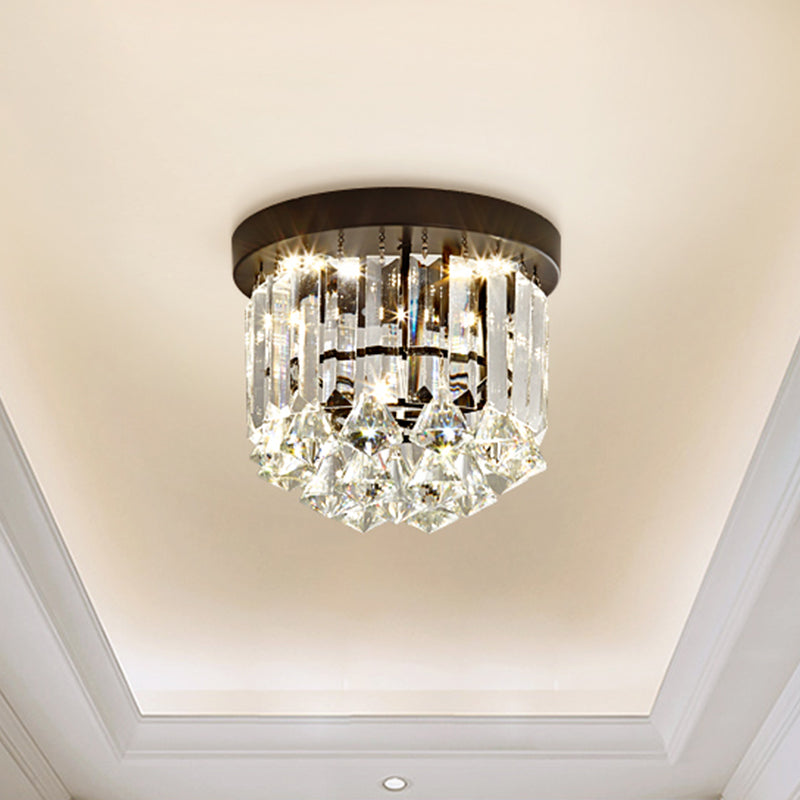Plafonnier LED contemporain à encastrer avec motif en cascade noire et abat-jour en prismes de cristal - Éclairage chaud/blanc