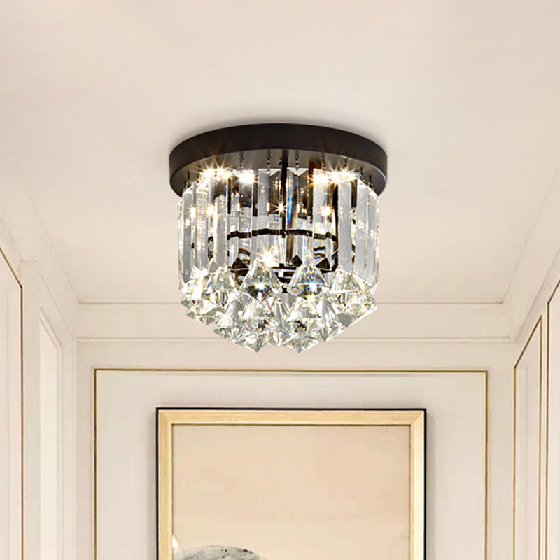 Plafonnier LED contemporain à encastrer avec motif en cascade noire et abat-jour en prismes de cristal - Éclairage chaud/blanc