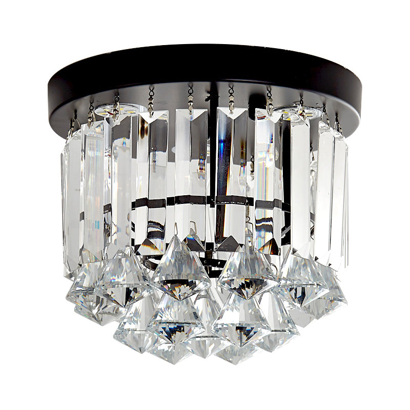 Plafonnier LED contemporain à encastrer avec motif en cascade noire et abat-jour en prismes de cristal - Éclairage chaud/blanc