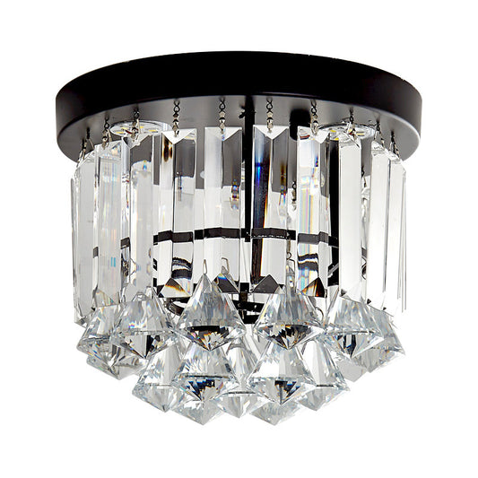 Contemporary Led Flushmount Ceiling Light With Black Cascade Design And Crystal Prisms Shade -