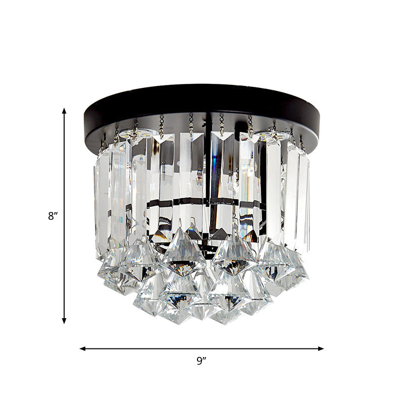 Plafonnier LED contemporain à encastrer avec motif en cascade noire et abat-jour en prismes de cristal - Éclairage chaud/blanc