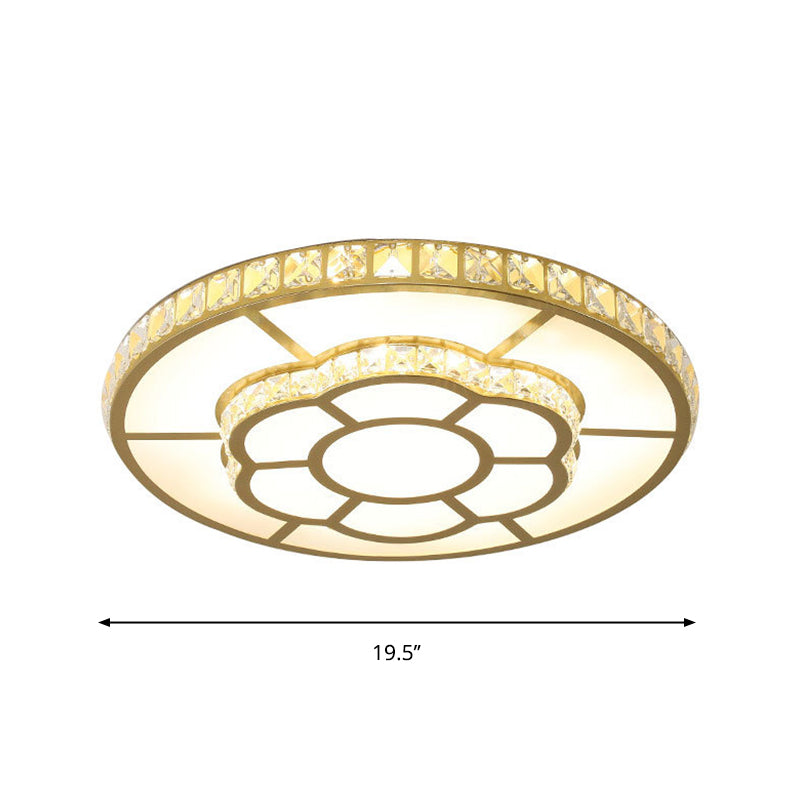 Minimalist Gold Acrylic LED Flush Mount Ceiling Lamp with Crystal Block Deco - Warm/White Light