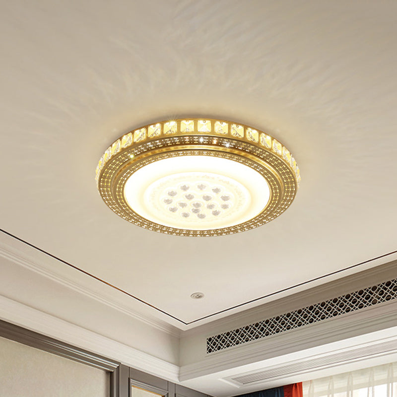 16"/19.5" W LED Gold Flush Mount Light with Crystal Shade for Parlor Ceiling Lighting