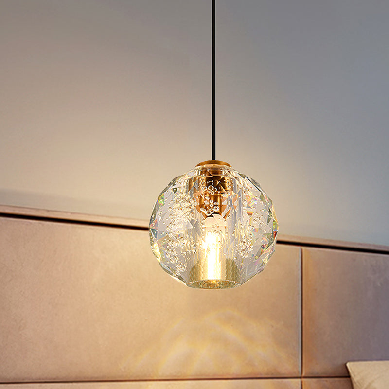 Simplicity Crystal Ball Pendant Light - Gold Bedroom Lighting Fixture, 1 Bulb