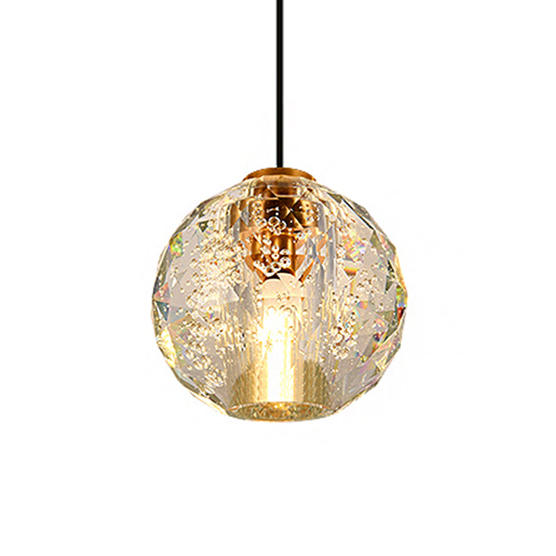 Simplicity Crystal Ball Pendant Light - Gold Bedroom Lighting Fixture, 1 Bulb