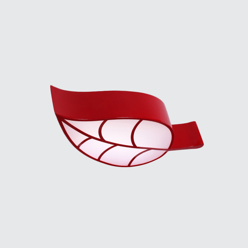 Leaf-Shaped Flush Mount Acrylic LED Ceiling Lamp for Kids' Bedroom in Red/Yellow/Blue