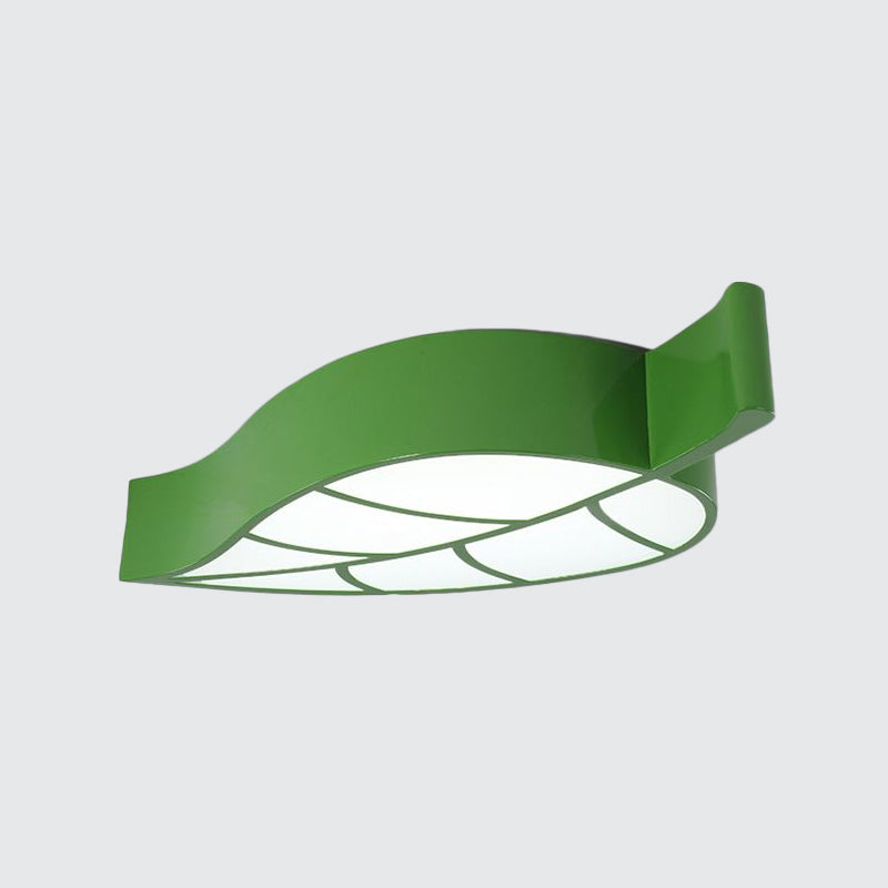 Leaf-Shaped Flush Mount Acrylic LED Ceiling Lamp for Kids' Bedroom in Red/Yellow/Blue