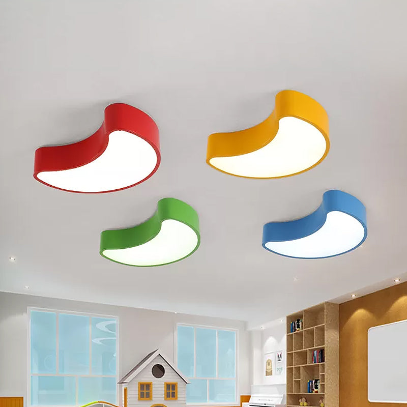Semi-Moon LED Acrylic Flush Mount Ceiling Fixture for Kids' Leisure Area - White/Red/Yellow Lighting