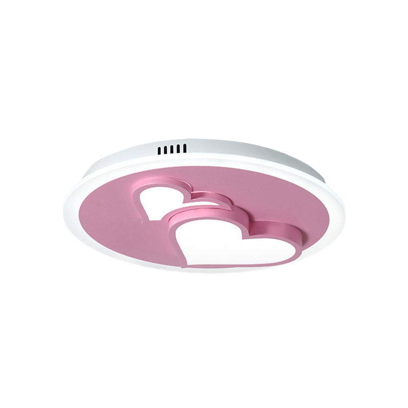 Girls Bedroom LED Heart Flush Ceiling Light in Pink: Acrylic Cartoon Lamp