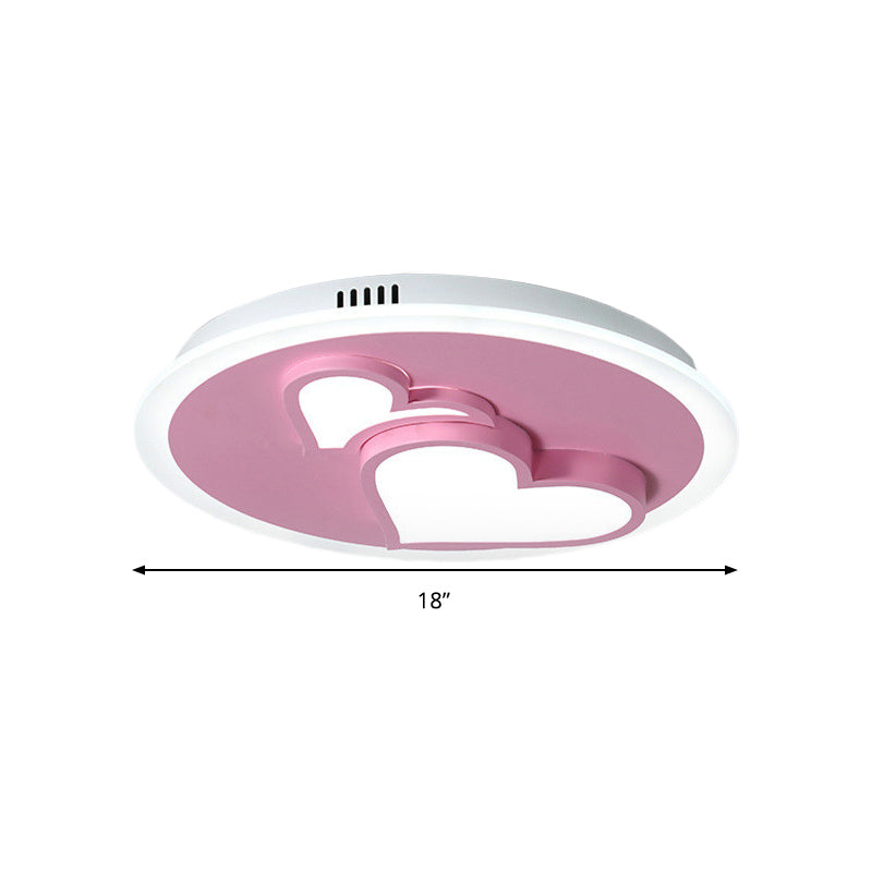 Girls Bedroom LED Heart Flush Ceiling Light in Pink: Acrylic Cartoon Lamp