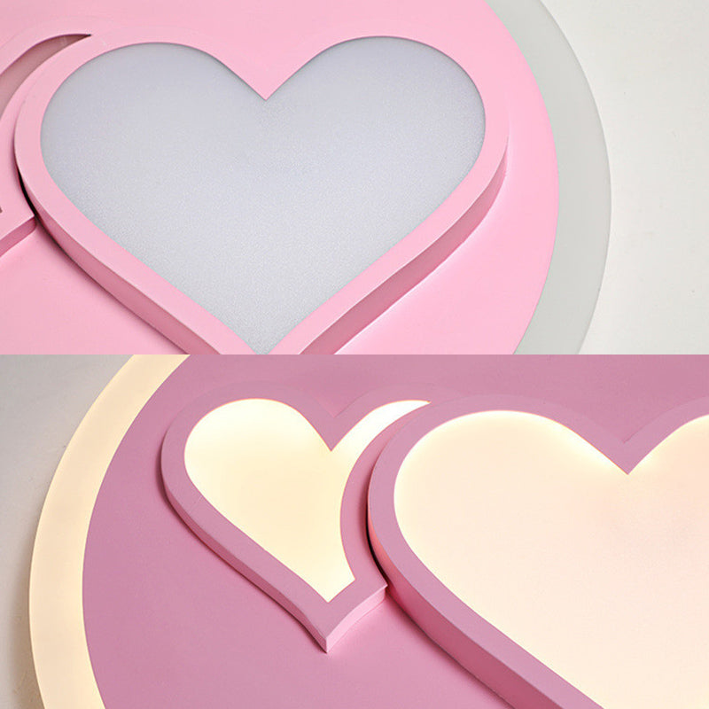 Girls Bedroom LED Heart Flush Ceiling Light in Pink: Acrylic Cartoon Lamp