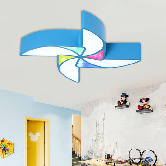 Modern LED Playroom Flush Light with Acrylic Shade in Blue/Green/Pink