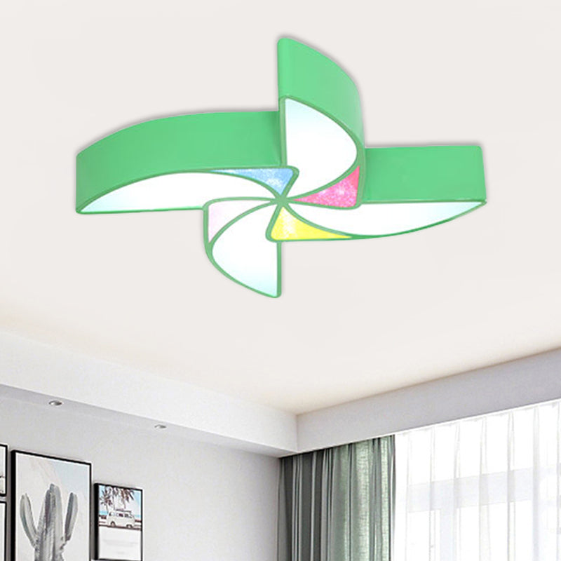 Modern LED Playroom Flush Light with Acrylic Shade in Blue/Green/Pink